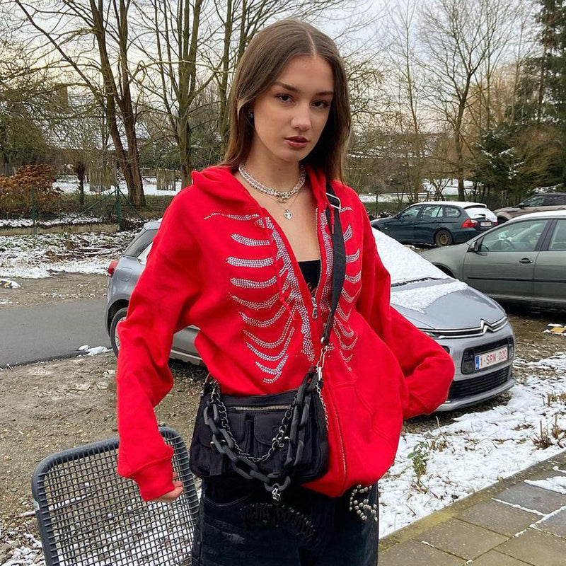 Women Hooded Zipper Alphabet Butterfly Sweater