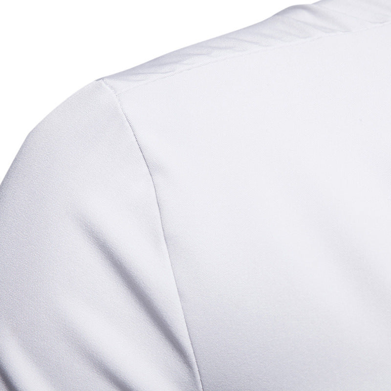 Solid color slant placket shirt gentleman