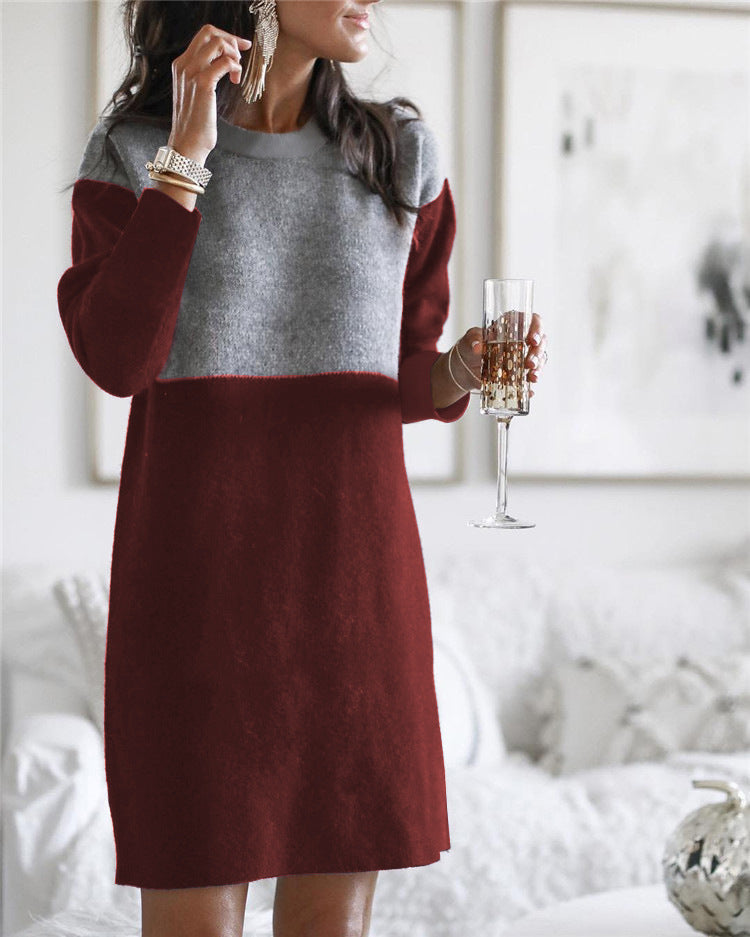 Women Net Red Woolen Sweater Dress