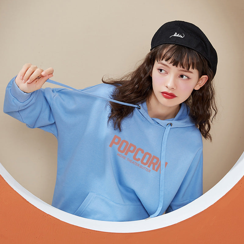 Women trendy fashion letter hooded sweater