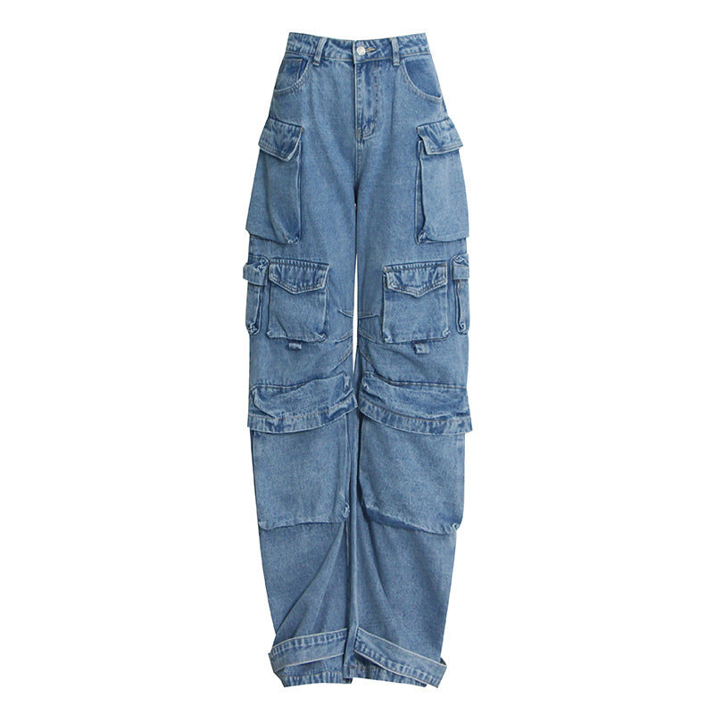 Cargo Jeans Spice Girl Style Loose Multi-pocket Floor Mop Pants Wide Leg Pants