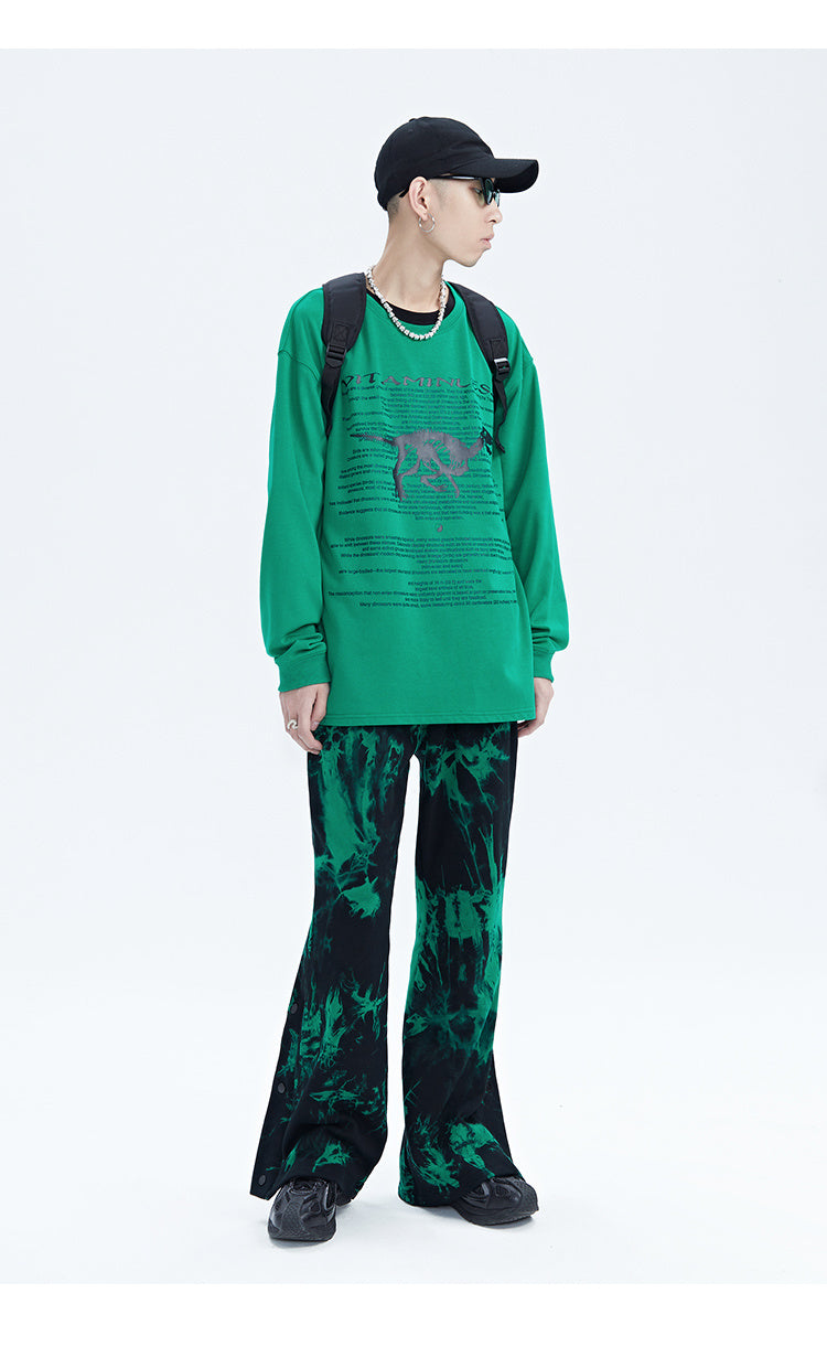 Black And Green Tie Dye Zipper Breasted Pants For Men