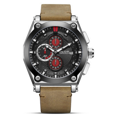 Functional Chronograph Calendar Leather Men's Watch