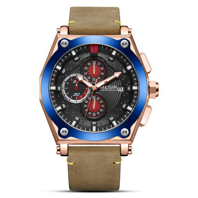 Functional Chronograph Calendar Leather Men's Watch