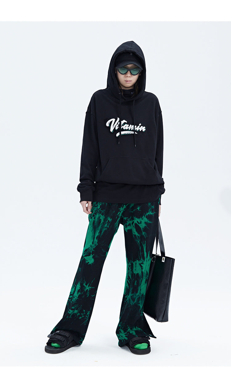 Black And Green Tie Dye Zipper Breasted Pants For Men