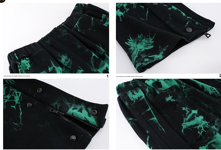 Black And Green Tie Dye Zipper Breasted Pants For Men