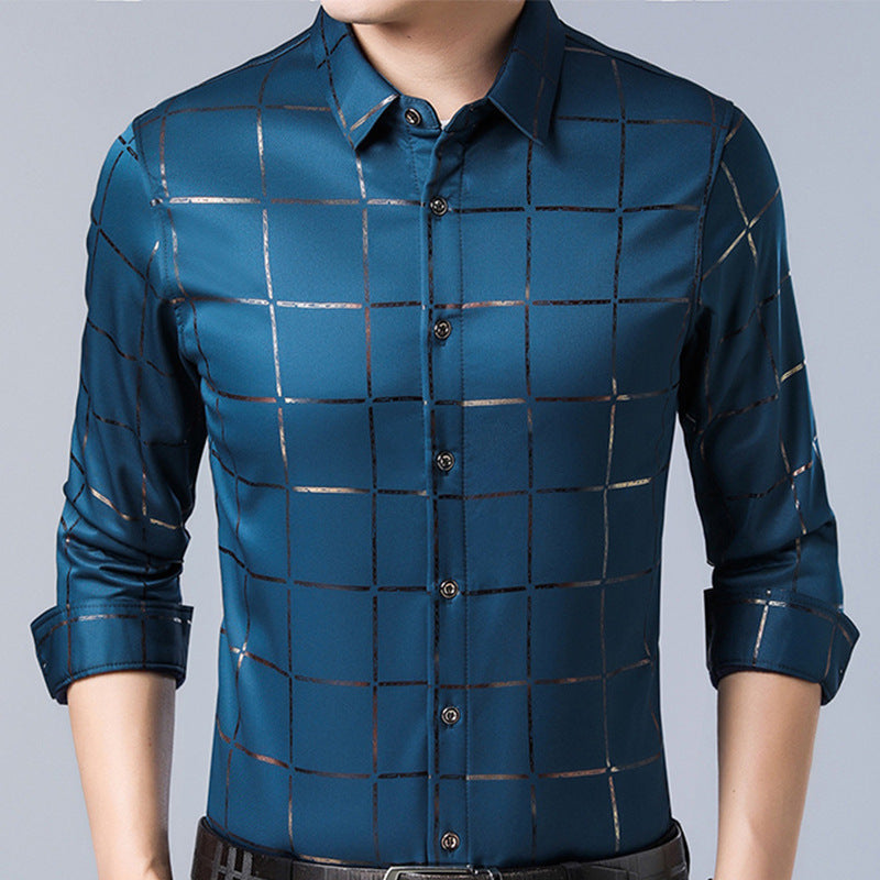 Fall men's checked long-sleeve shirts