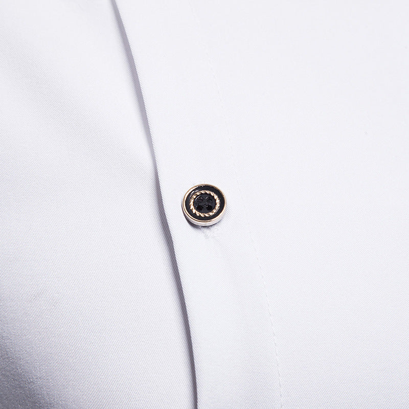 Solid color slant placket shirt gentleman