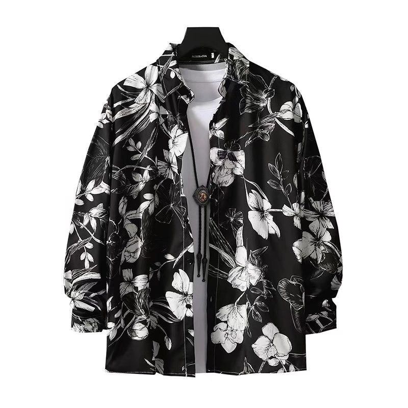 Ruffian Handsome Long-sleeved Floral Shirt Men's Casual Loose Trend