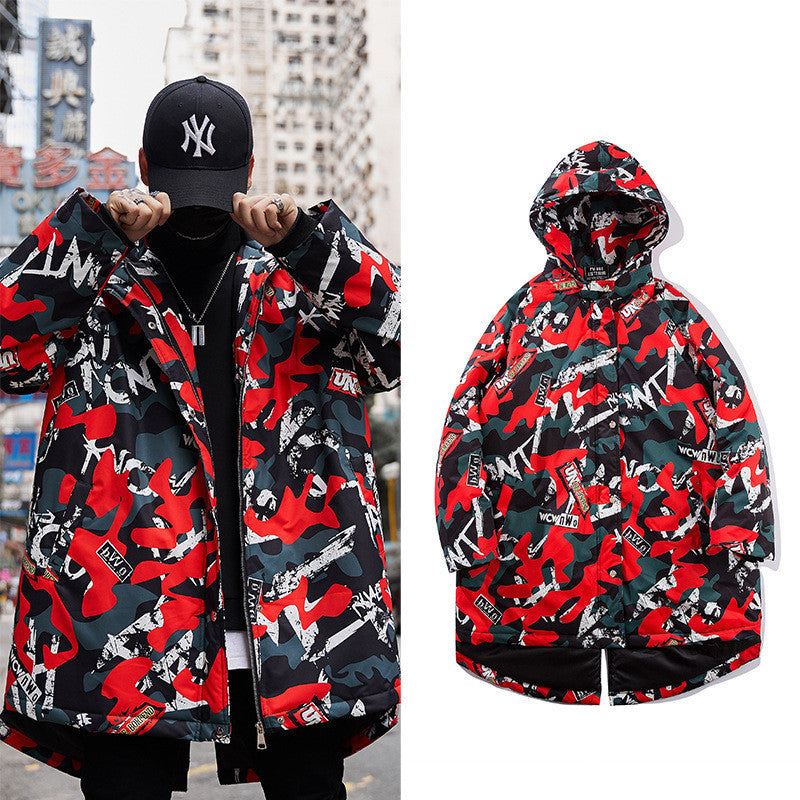 Camouflage printed long cotton jacket