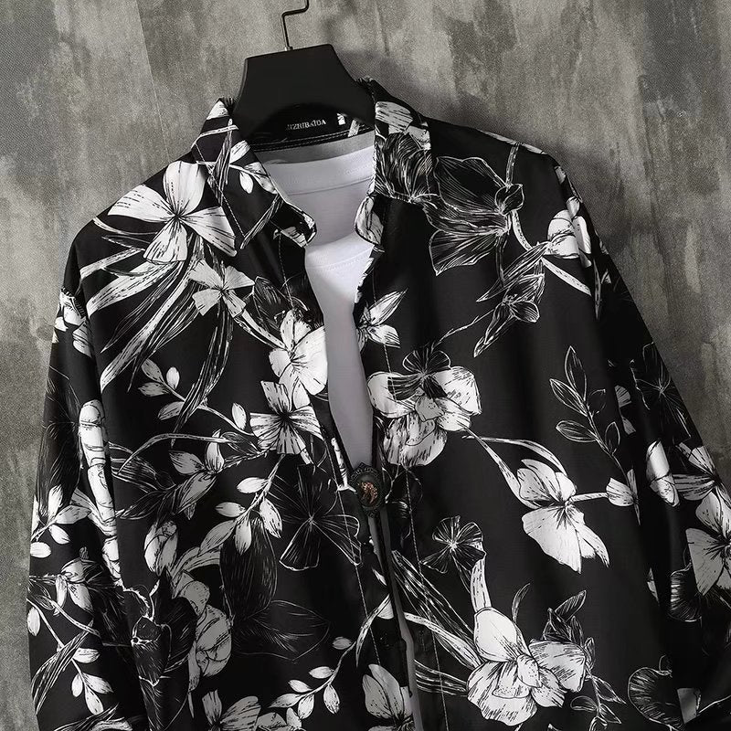 Ruffian Handsome Long-sleeved Floral Shirt Men's Casual Loose Trend