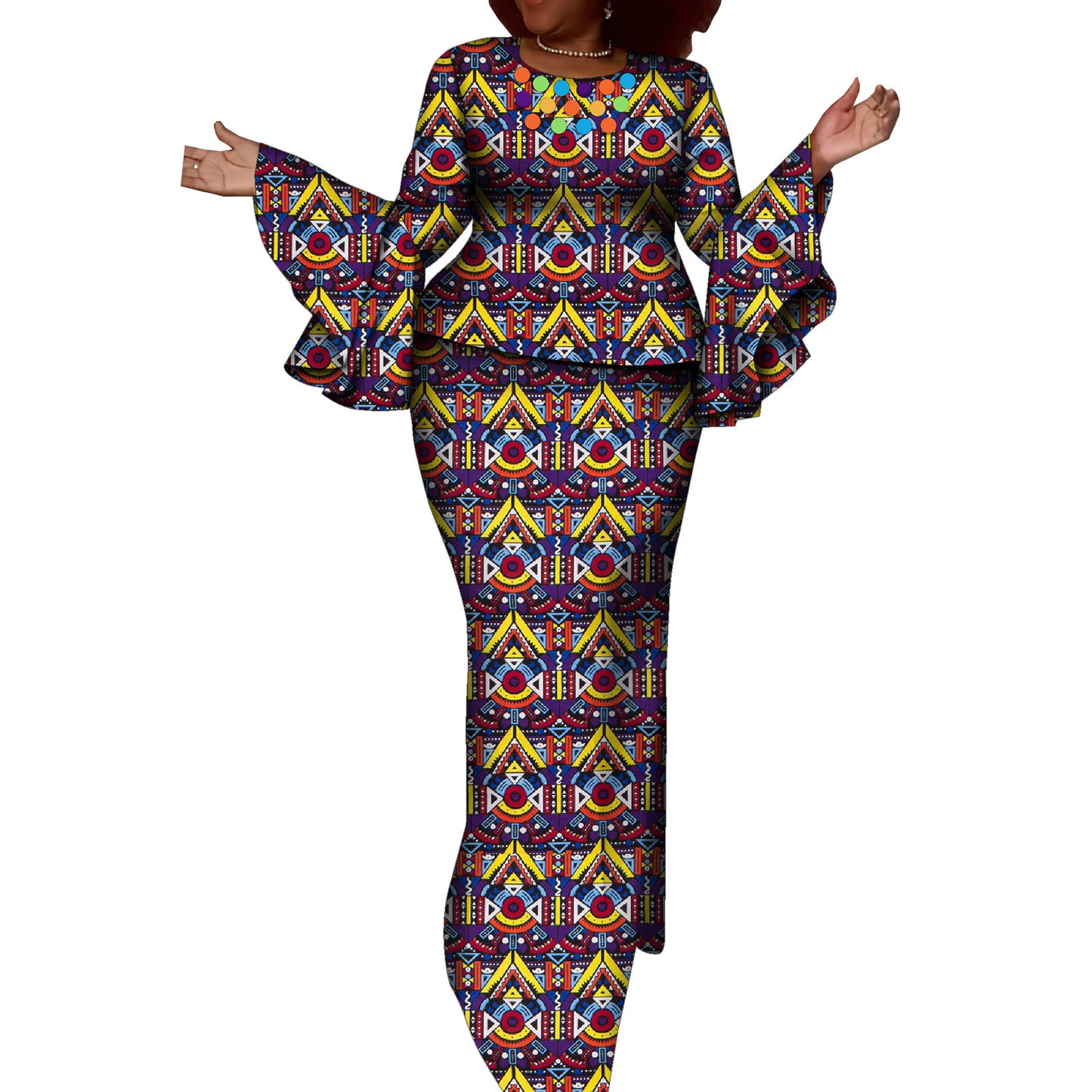African Ethnic Women's Cerecloth Long Dress Suit