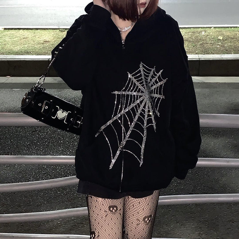 Women Hooded Zipper Alphabet Butterfly Sweater
