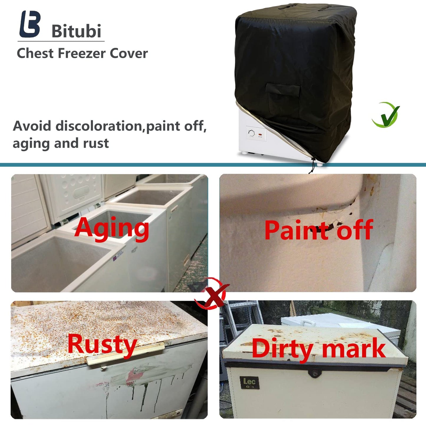 Bitubi Chest Freezer Cover– Waterproof, Dustproof, Sun-Proof, L28”W23”H34” Suitable for most 5.0 Cubic Compact Deep Freezer on market (Black)