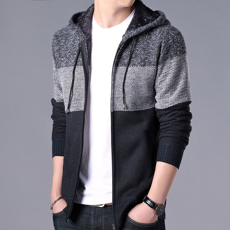Men's Jacket Stand Collar Cardigan With Hood