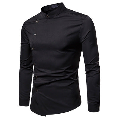 Solid color slant placket shirt gentleman