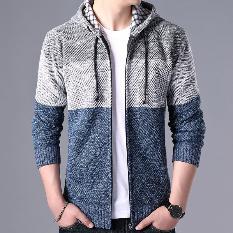 Men's Jacket Stand Collar Cardigan With Hood