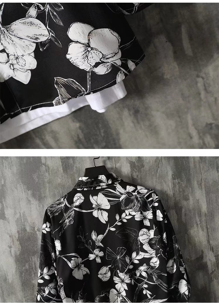 Ruffian Handsome Long-sleeved Floral Shirt Men's Casual Loose Trend