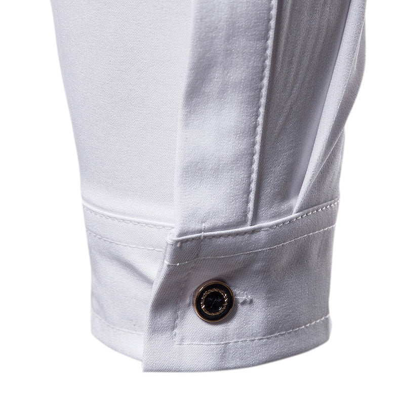 Solid color slant placket shirt gentleman