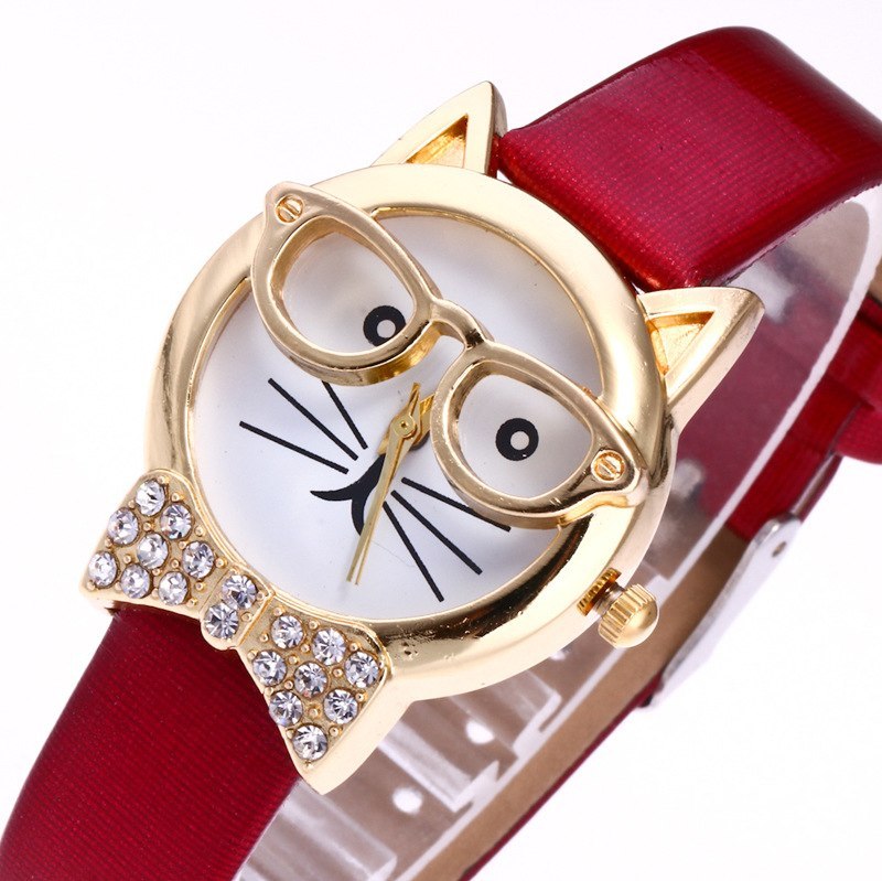 Light board mechanical cat glasses watch cat face small belt children watch cartoon student watch