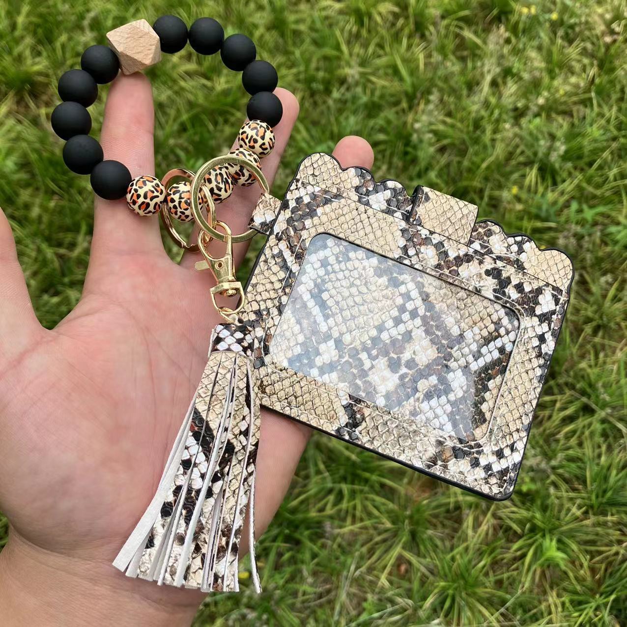 Silicone Bead Bracelet Card Bag Pu Tassel Women's Purse