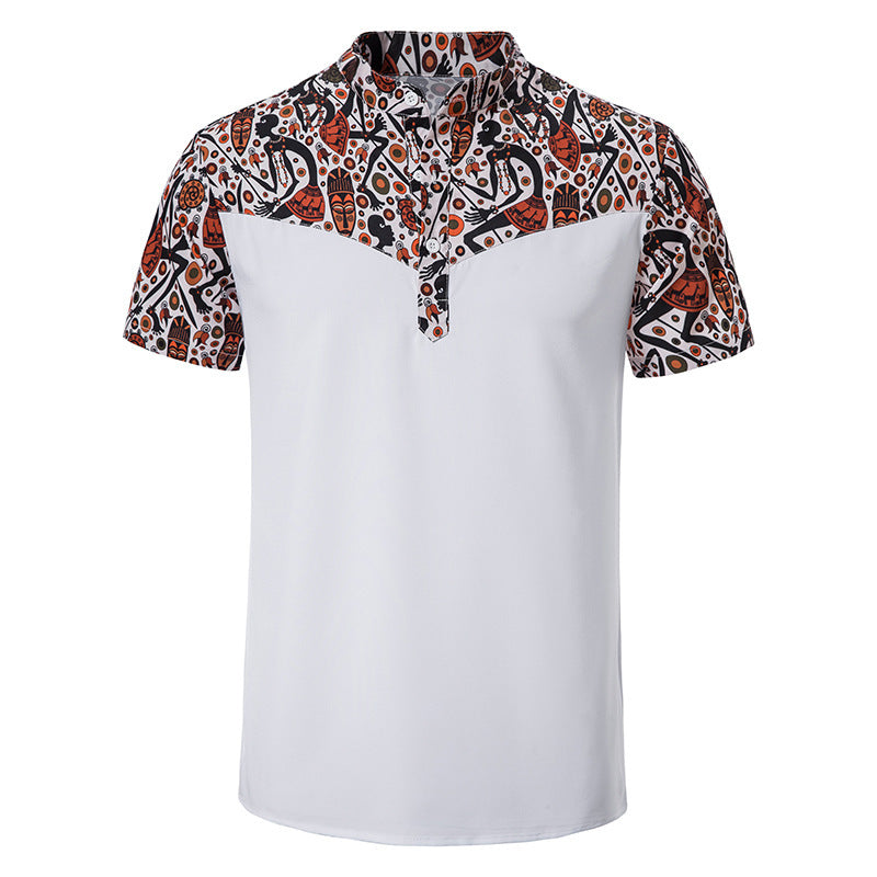 Men's African Printed Patchwork Design Short Sleeves