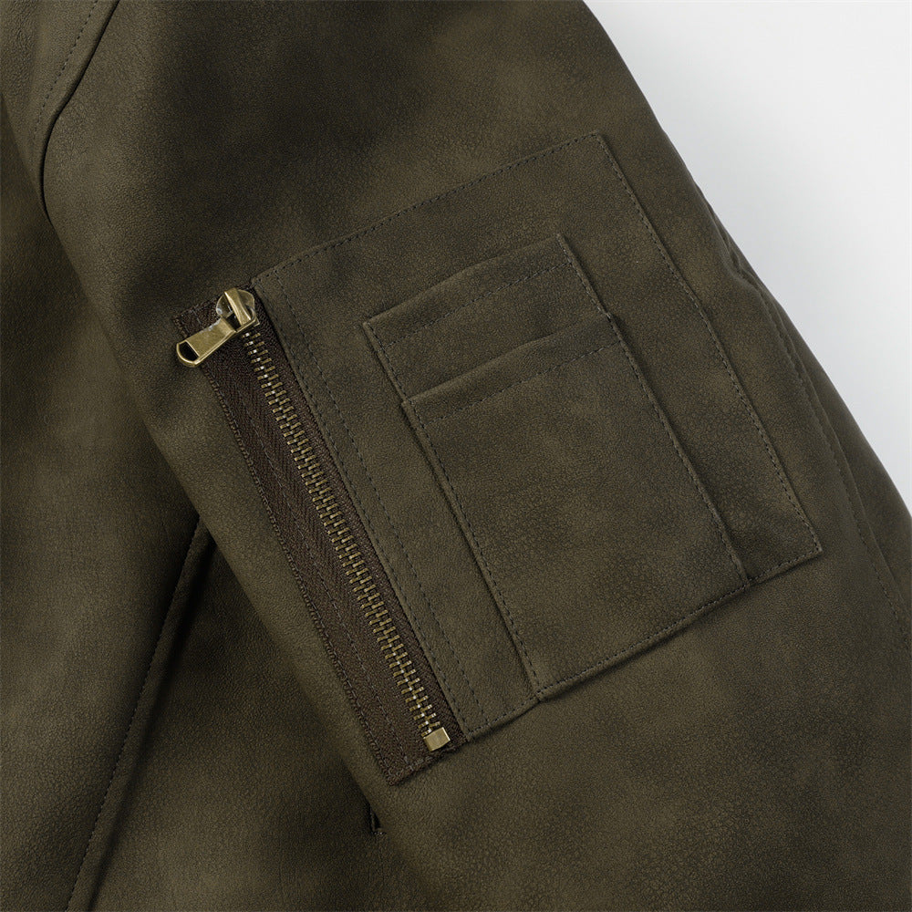 Distressed PU Leather Coat Men