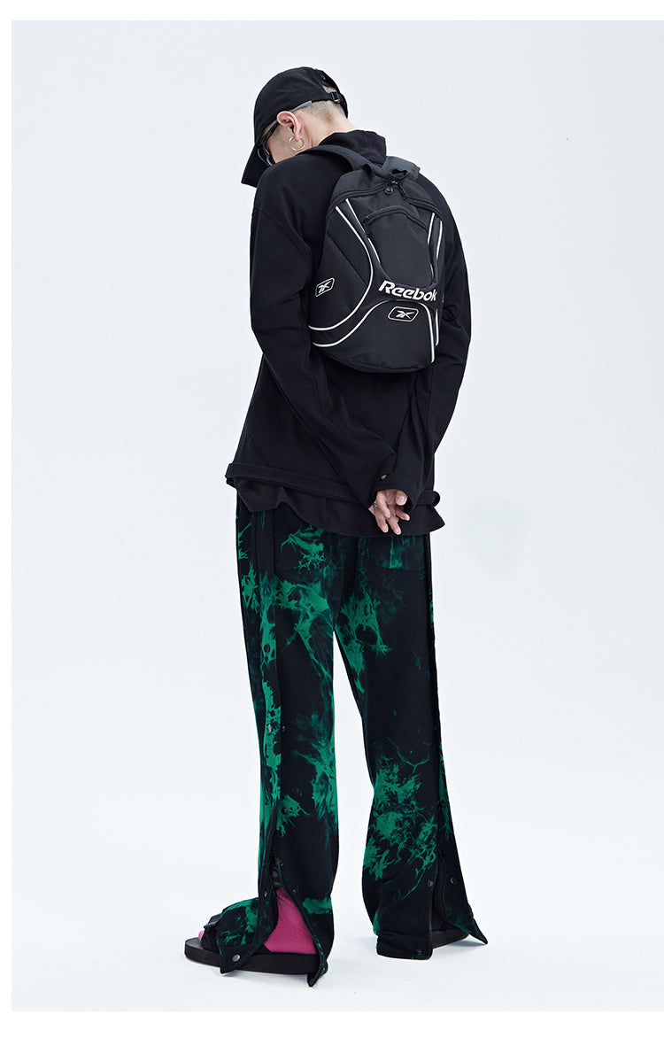 Black And Green Tie Dye Zipper Breasted Pants For Men