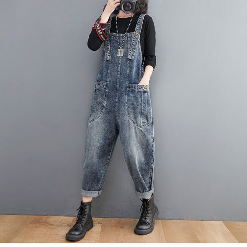 Women's Literary And Artistic Denim Overalls Retro Plus Size Loose