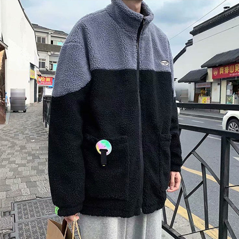 Men's Loose Plus Velvet Padded Lamb Wool Coat
