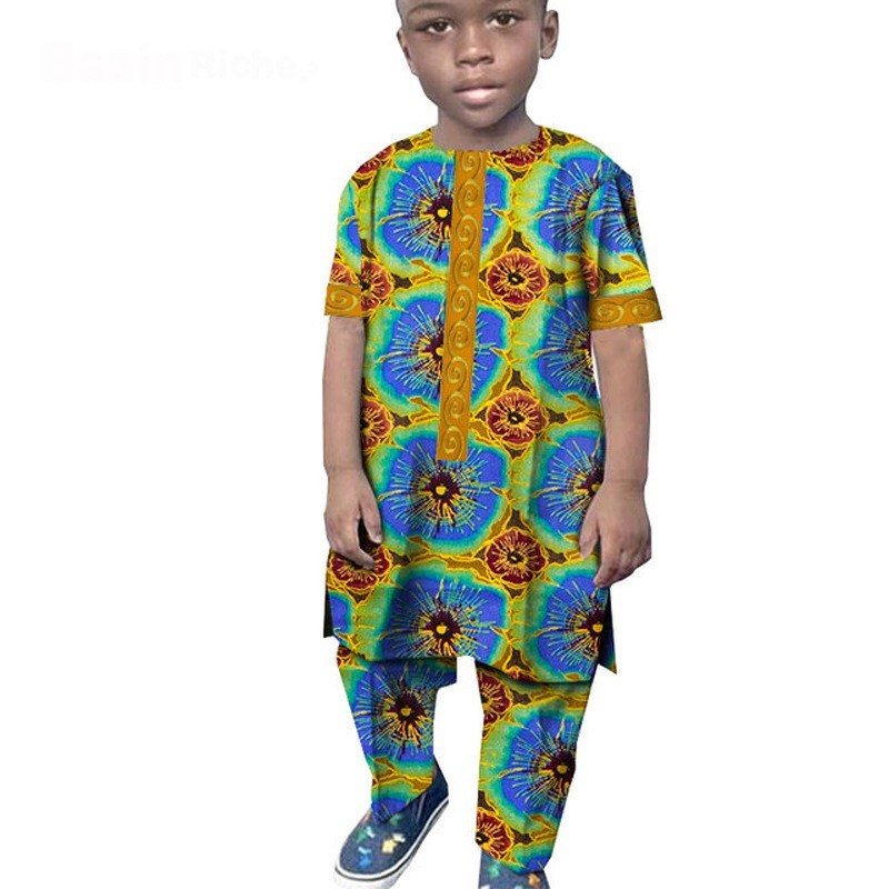 African Boy Suit Cotton Wax Cloth T-shirt And Pants Suit