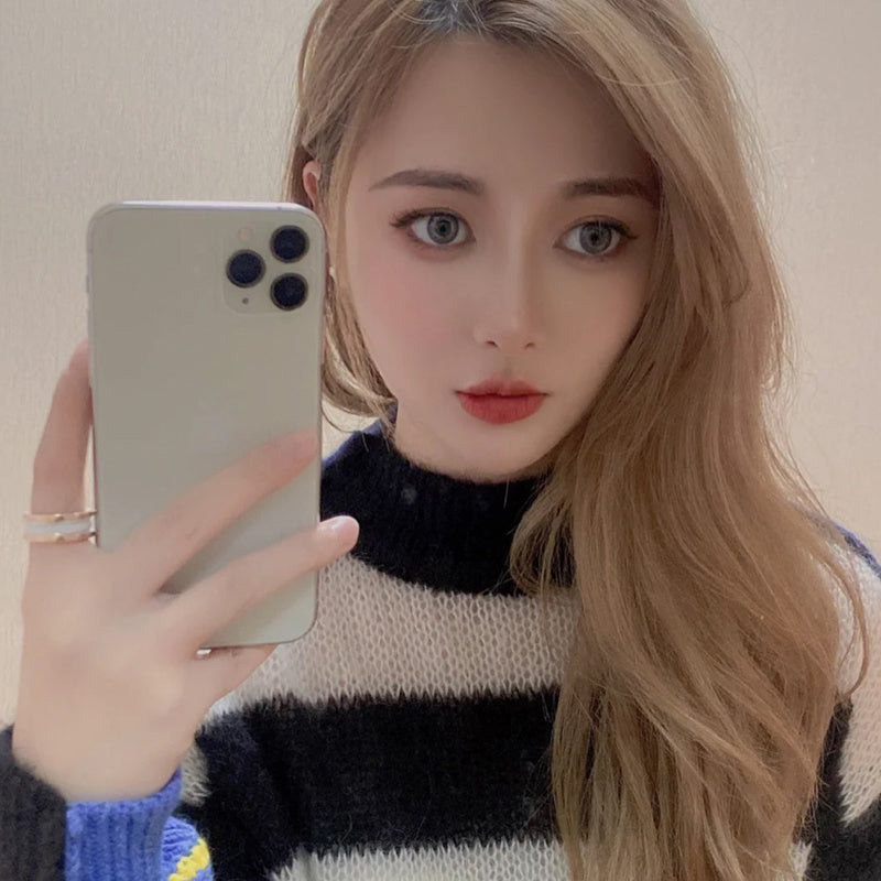 Women Loose Fashion Striped Stitching Sweater