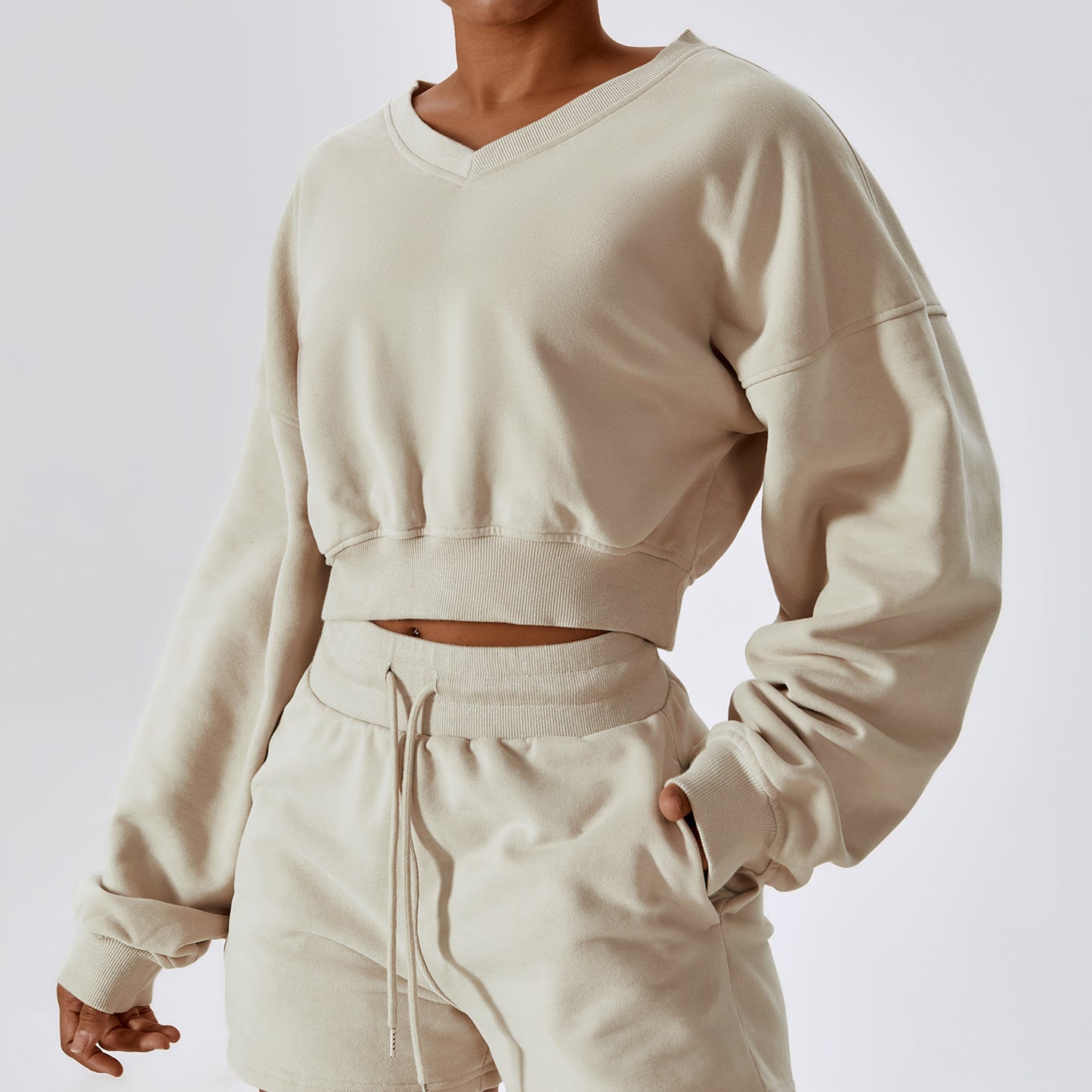 European And American Loose Long Sleeve Sports Sweat Outdoor Warm V-neck Pullover All-match Casual Sweat Top 8235