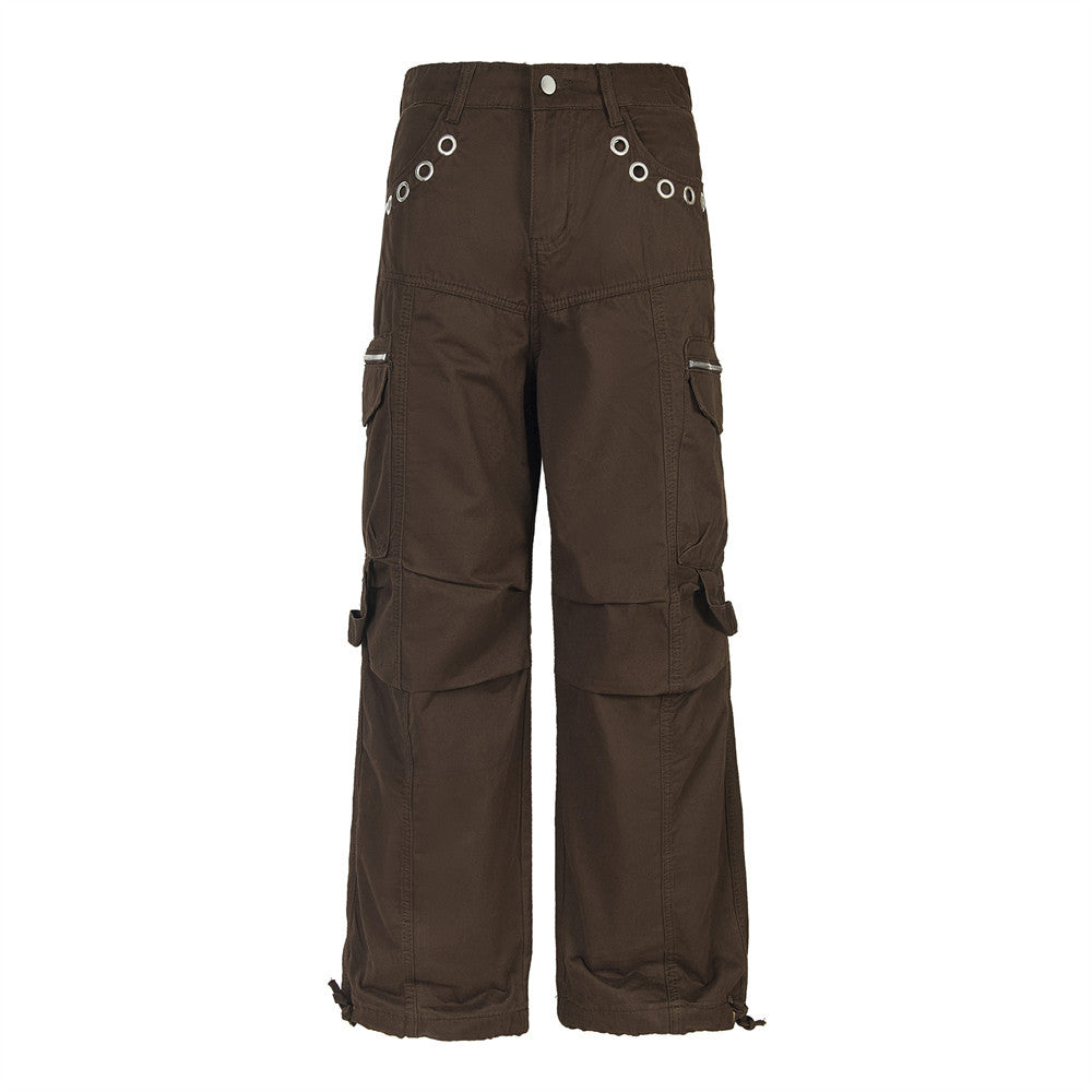 Vibe Fashion Brand High Street Loose Wide Leg Workwear Trousers Men's And Women's Casual Rock Metal Design Sense Straight Pants