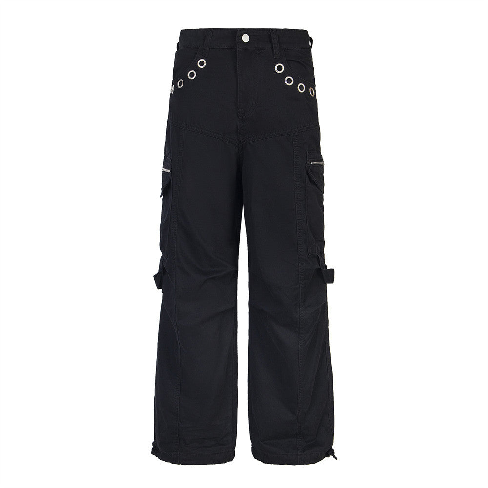 Vibe Fashion Brand High Street Loose Wide Leg Workwear Trousers Men's And Women's Casual Rock Metal Design Sense Straight Pants