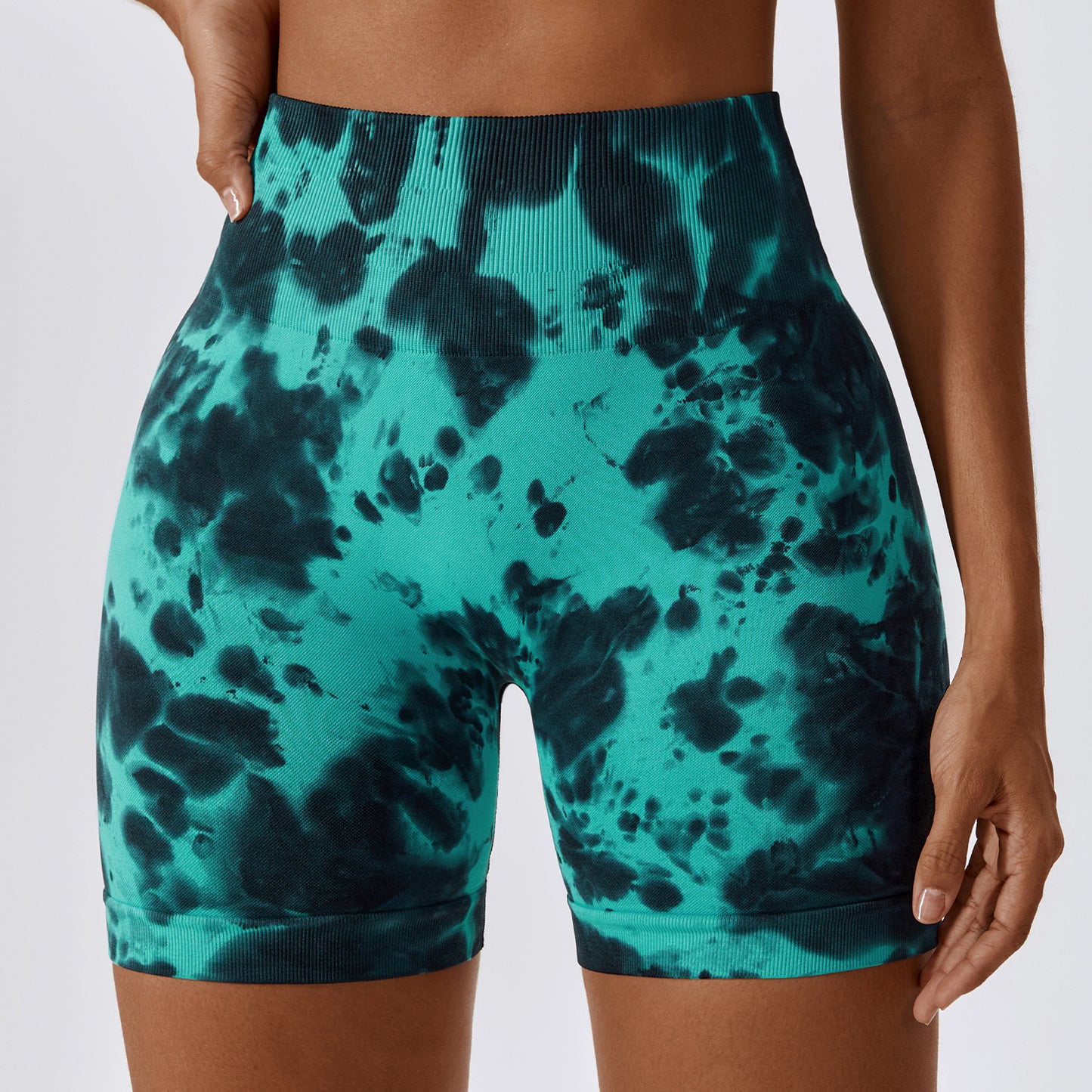 European And American Tie-Dye Seamless Yoga Shorts High Waist Hip-lifting Fitness Pants Belly Tight Sports Shorts Women's 7356