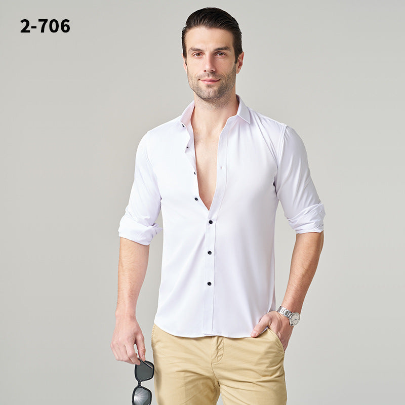 Men's Shirt 2024 New Business Casual Shirt Men's Top Long Sleeve All-match Ruffian Handsome High-end Summer Men's Wear