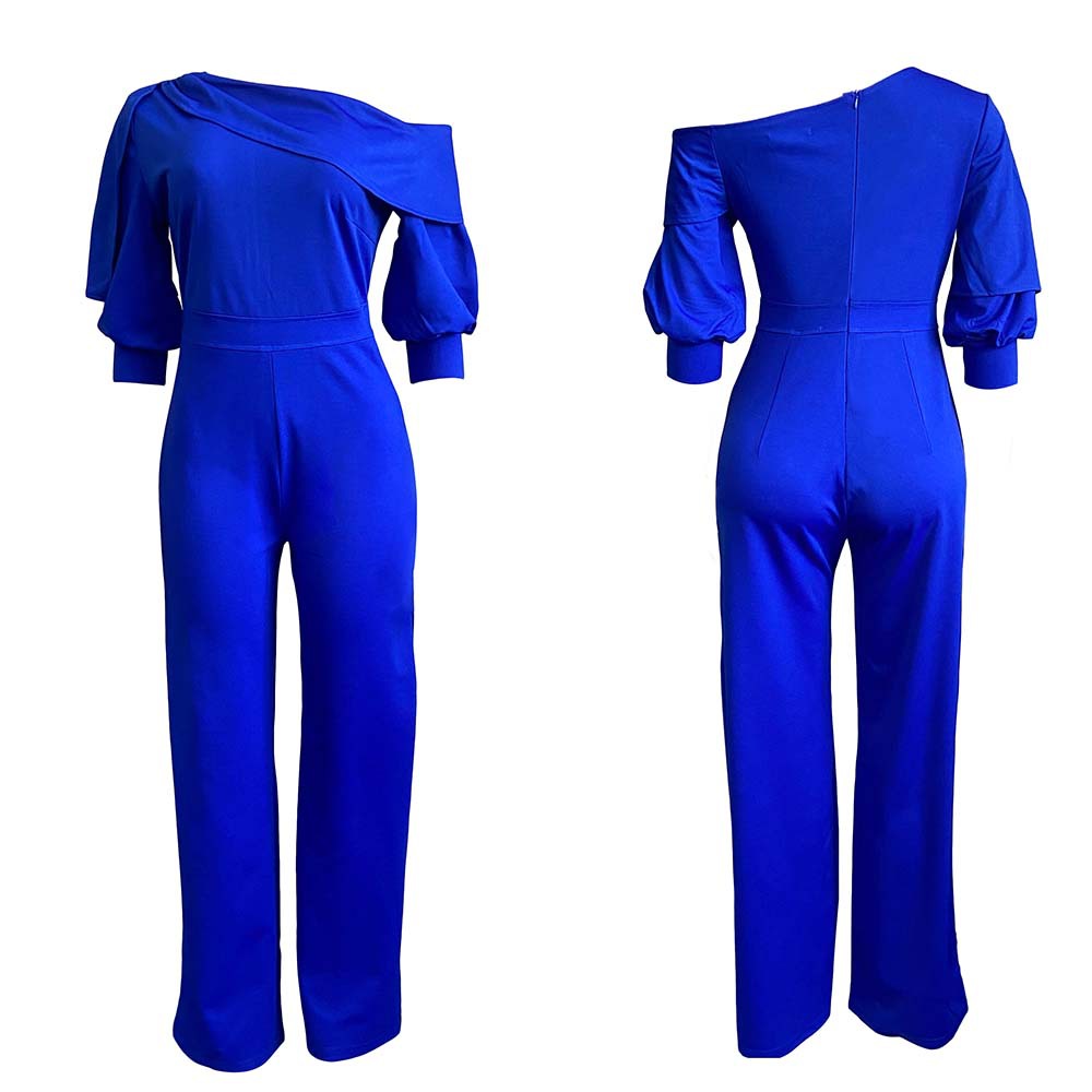 AB10ATE D144T 2021 New Autumn Plus Size Independent Station Casual Solid Color Oblique Shoulder Tongle European And American Women's Foreign Trade Jumpsuit