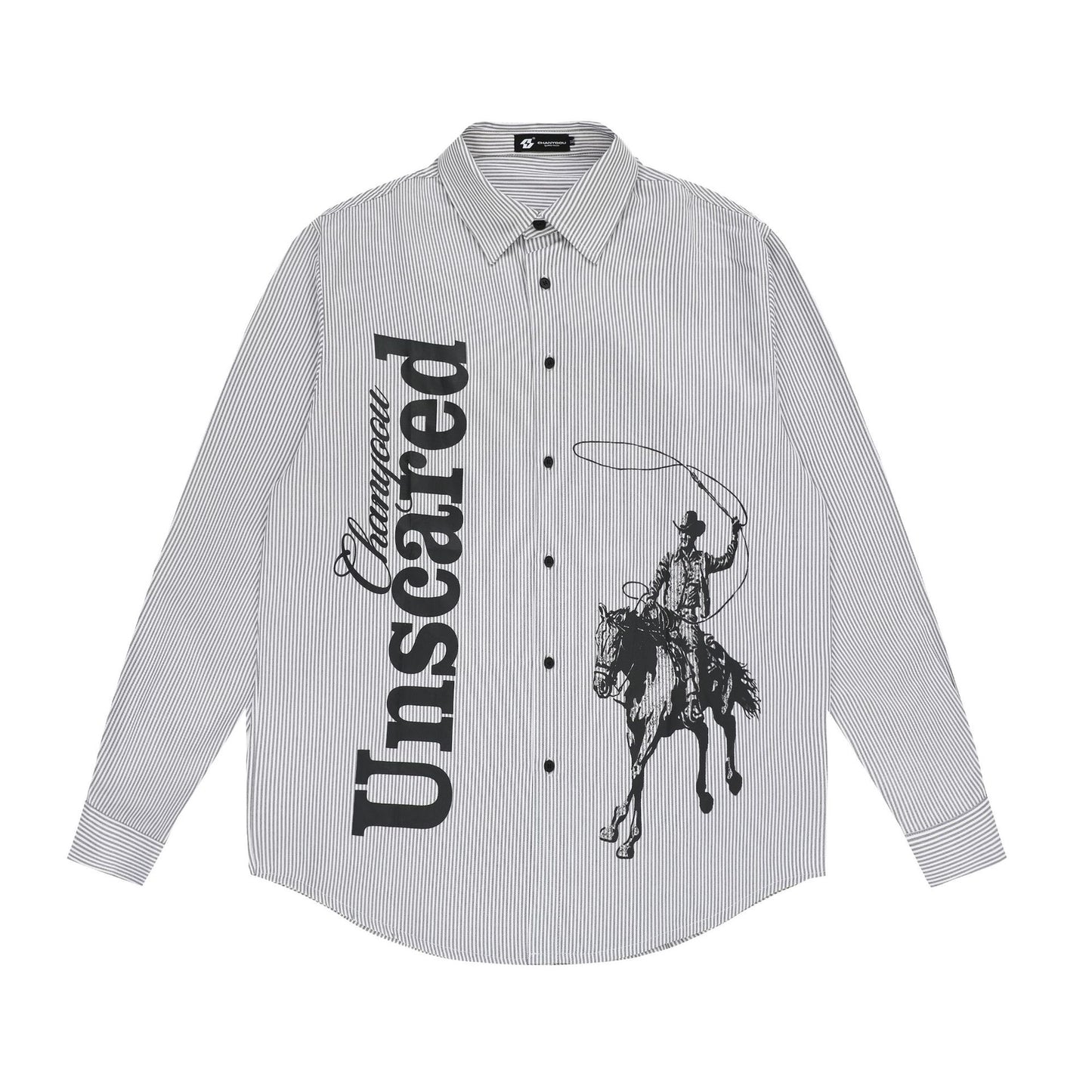 American Style Retro Printed Vertical Stripe Shirt Autumn Fashion Brand Profile Loose All-match Long-sleeved Shirt