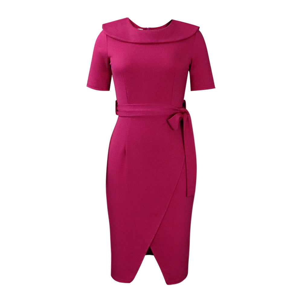 AB10ATE European And American Women's 2021 Foreign Trade New Amazon Solid Color Professional Office Foreign Trade Plus Size Cross-border Dress