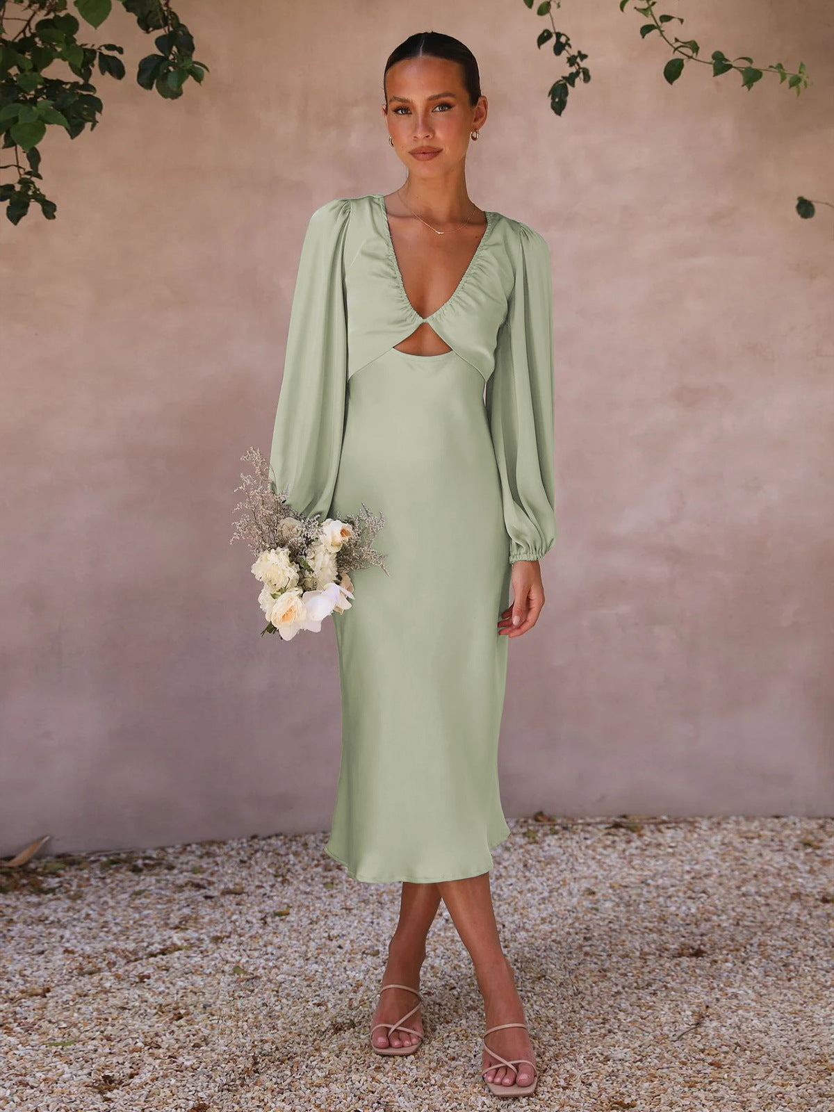 Amazon Explosions European And American Evening Dress High-grade Satin Strap Backless Bridesmaid Dress Elegant Elegant Dress Women