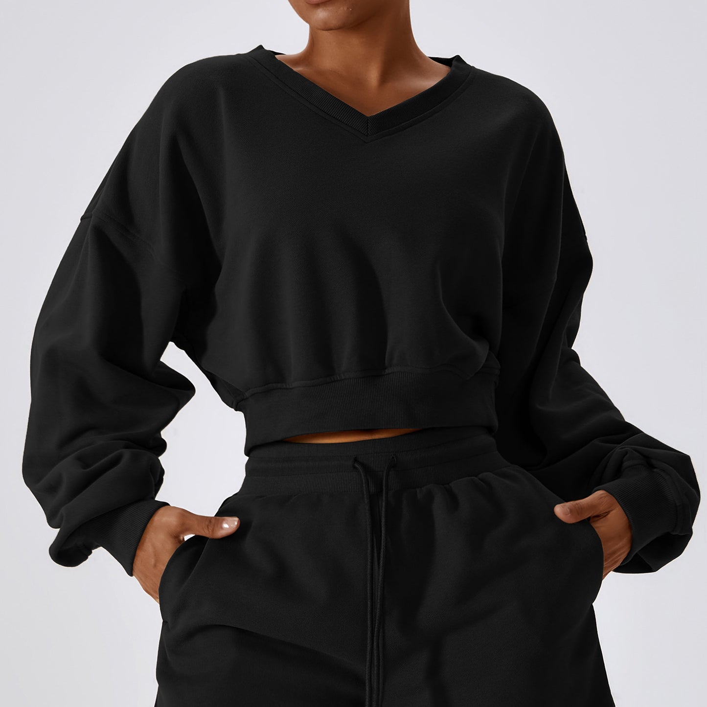 European And American Loose Long Sleeve Sports Sweat Outdoor Warm V-neck Pullover All-match Casual Sweat Top 8235