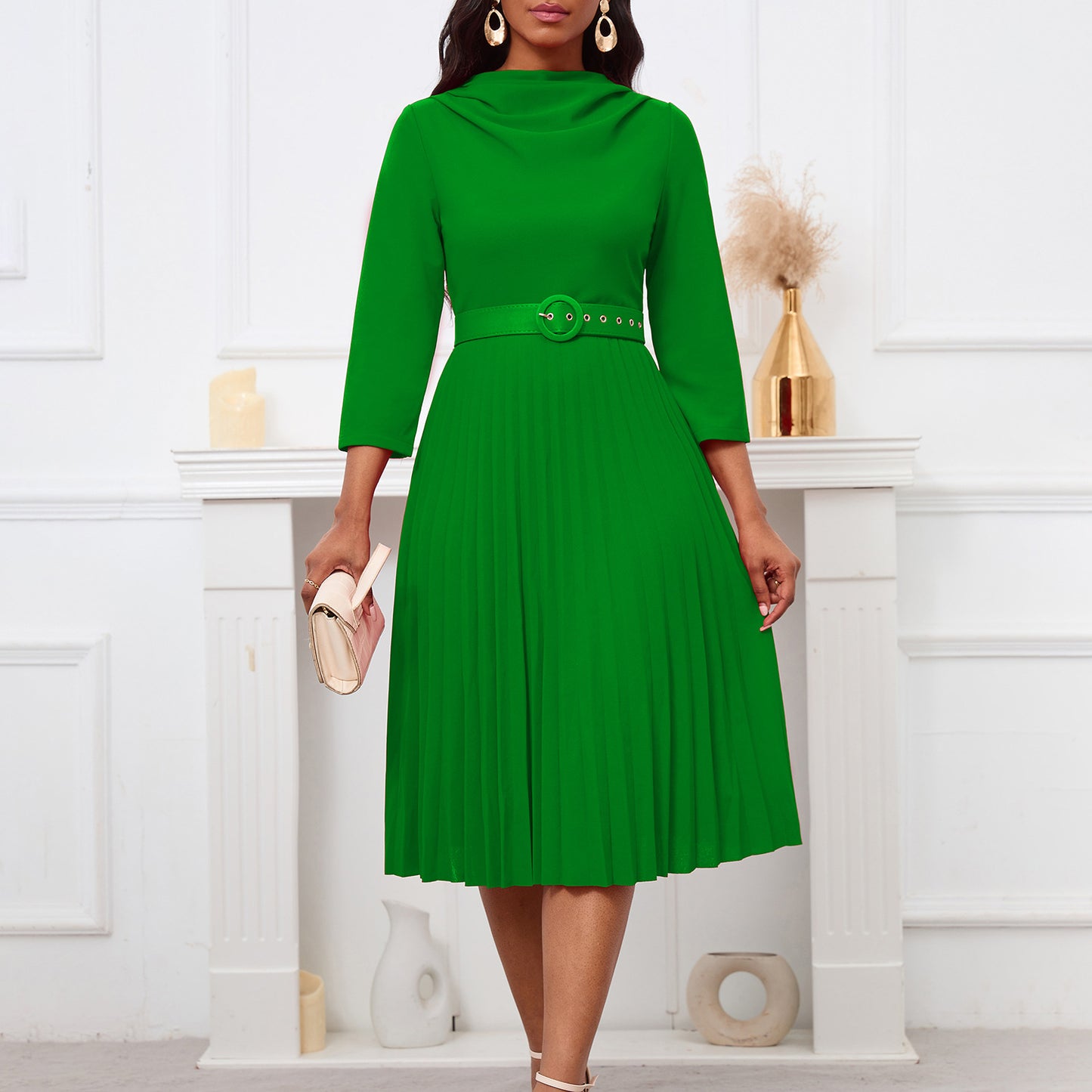 AB10ATE D459 New European And American Cross-border Women's Fashion Elegant Pleated Skirt Elegant Solid Color Plus Size Foreign Trade Dress