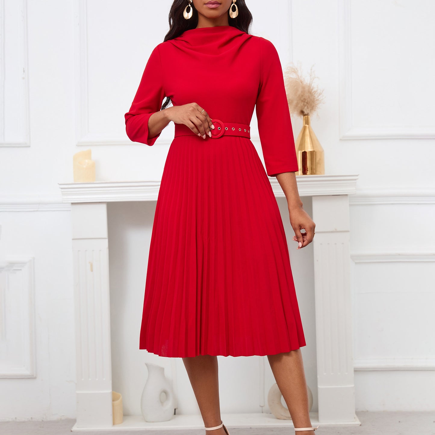 AB10ATE D459 New European And American Cross-border Women's Fashion Elegant Pleated Skirt Elegant Solid Color Plus Size Foreign Trade Dress
