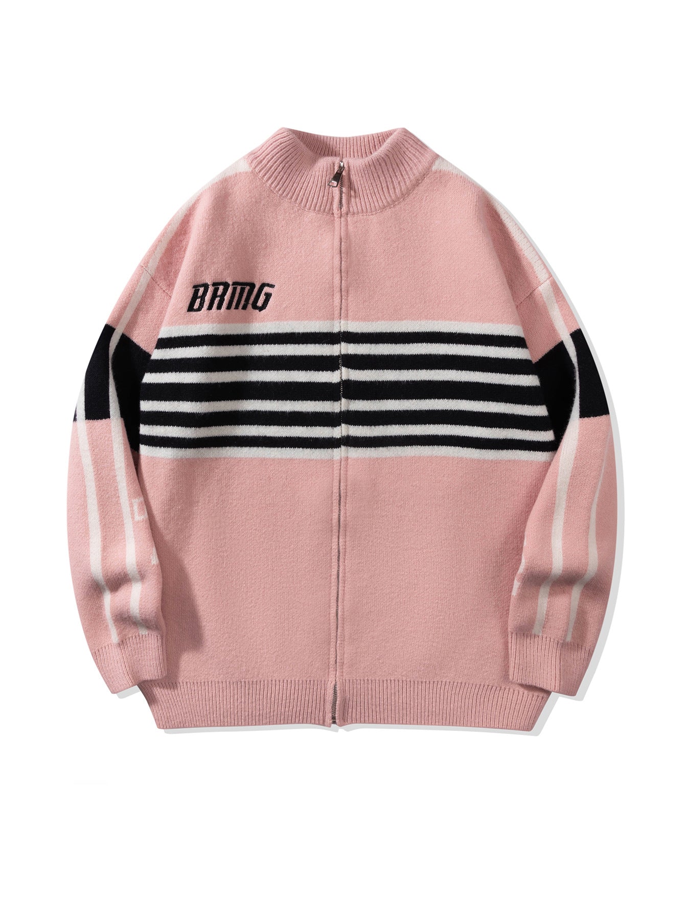 Three Stripes Striped Collar Jacket 2024 Autumn New Loose Retro Knitted Sweater Jacket