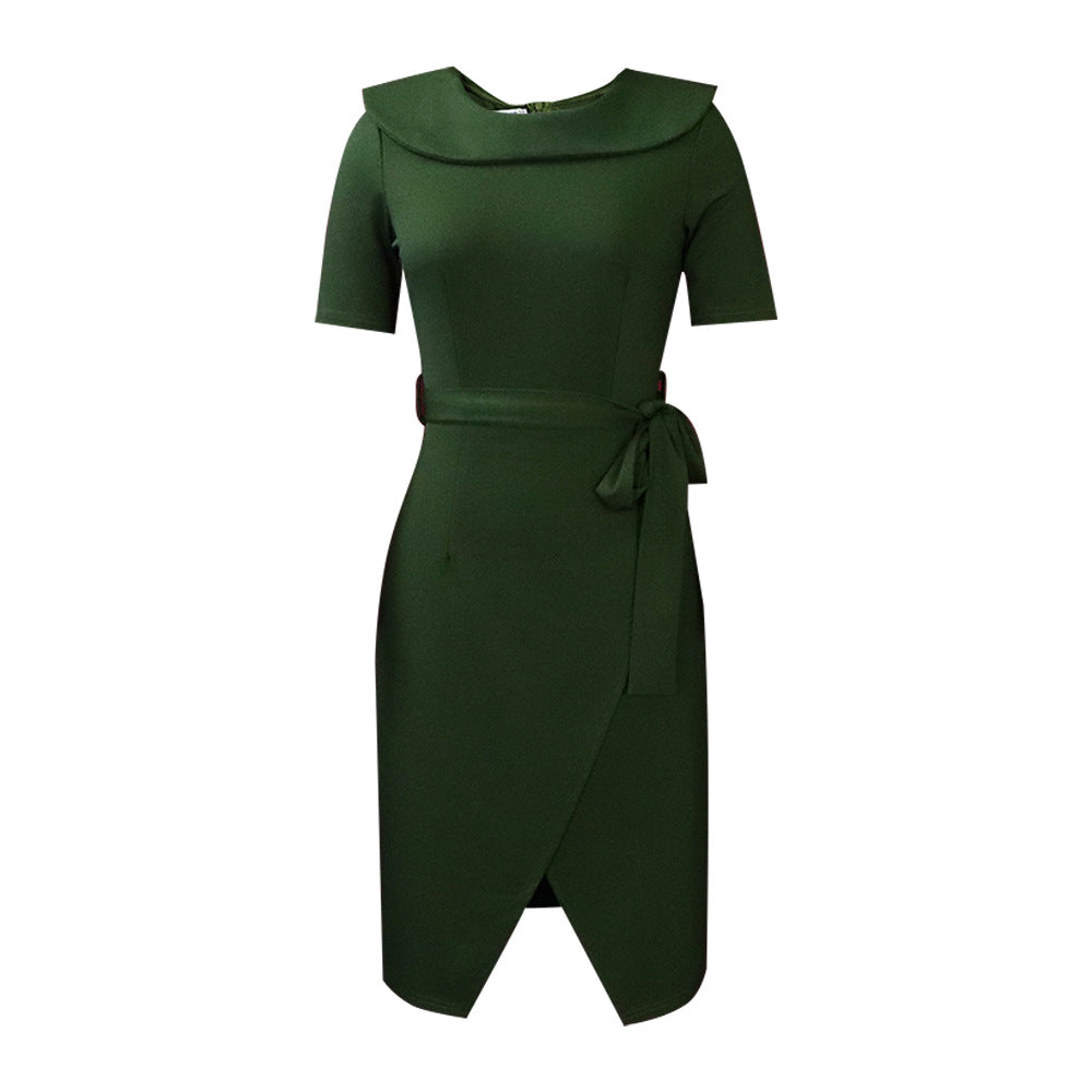 AB10ATE European And American Women's 2021 Foreign Trade New Amazon Solid Color Professional Office Foreign Trade Plus Size Cross-border Dress