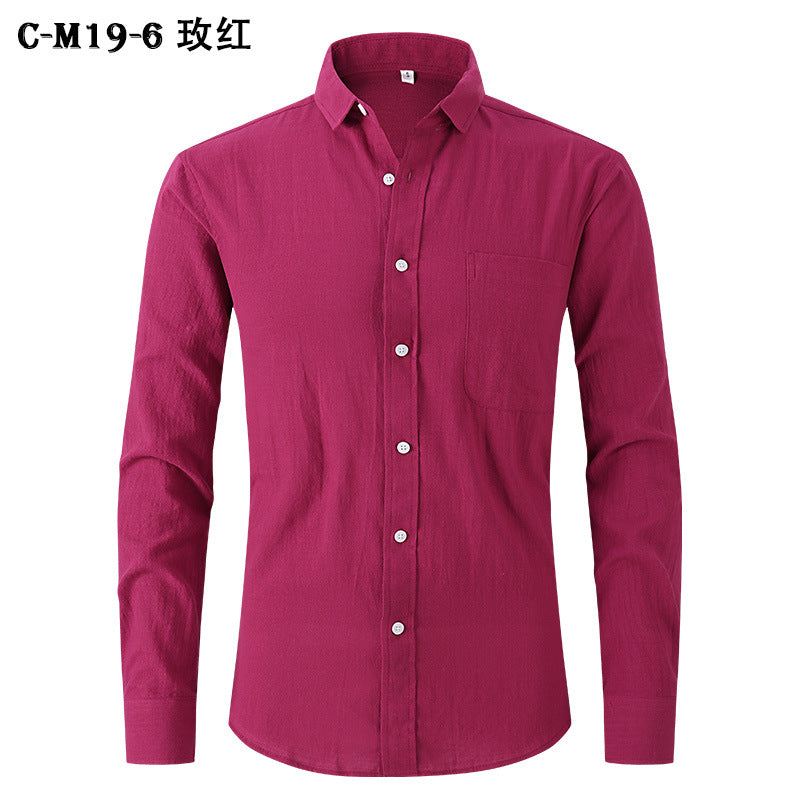 Amazon Cross-border Explosions Men's Imitation Cotton And Linen Shirt Black Long Sleeve Business Slim Handsome Outer Shirt Autumn Men