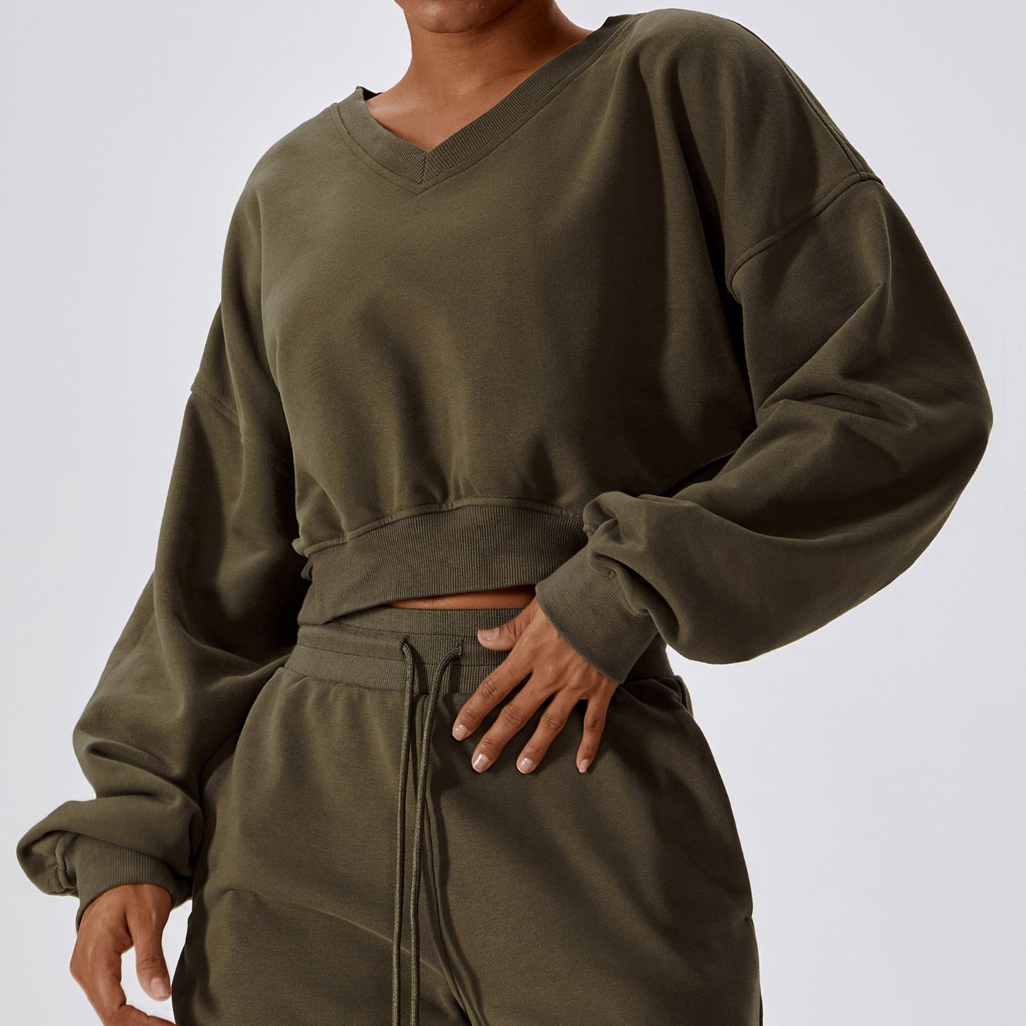 European And American Loose Long Sleeve Sports Sweat Outdoor Warm V-neck Pullover All-match Casual Sweat Top 8235