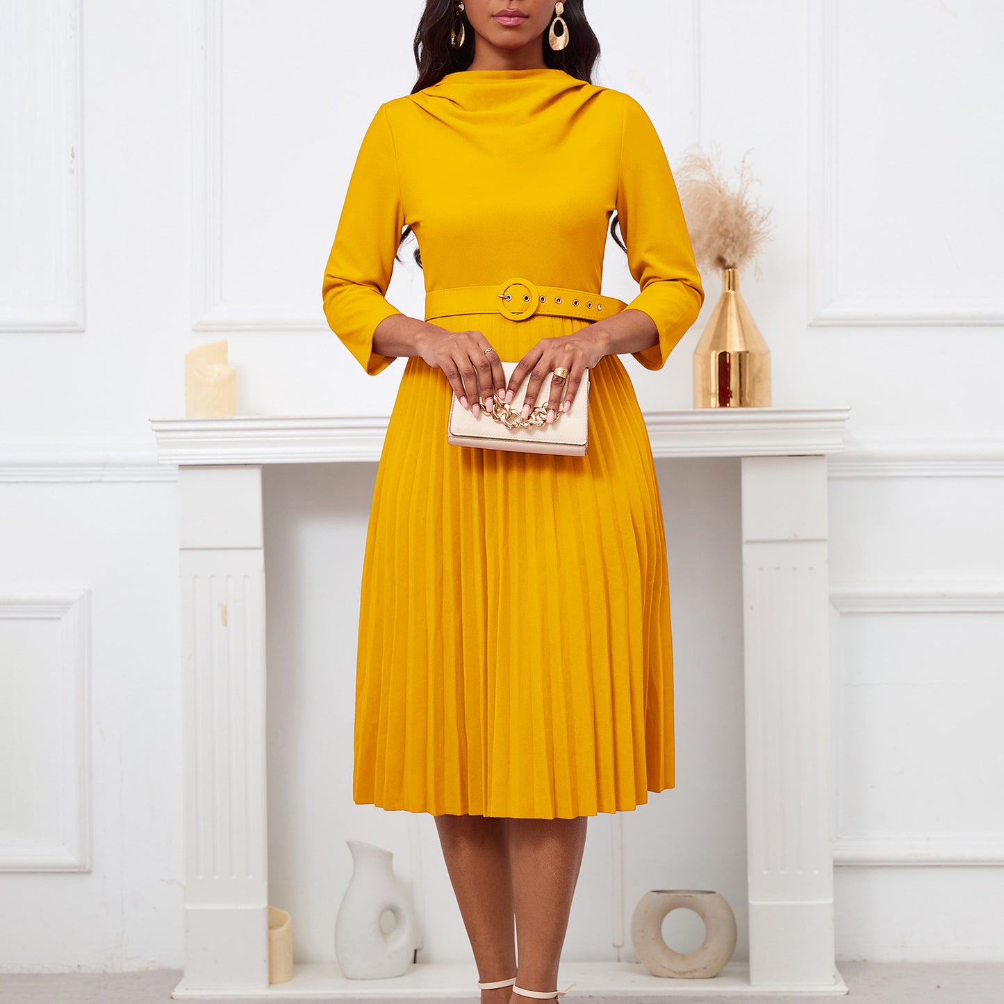 AB10ATE D459 New European And American Cross-border Women's Fashion Elegant Pleated Skirt Elegant Solid Color Plus Size Foreign Trade Dress