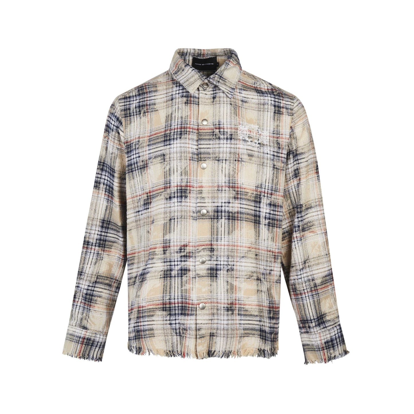 24 Fall/Winter American Vintage Embroidered Letters Washed Old Street Plaid Long Sleeve Shirt For Men